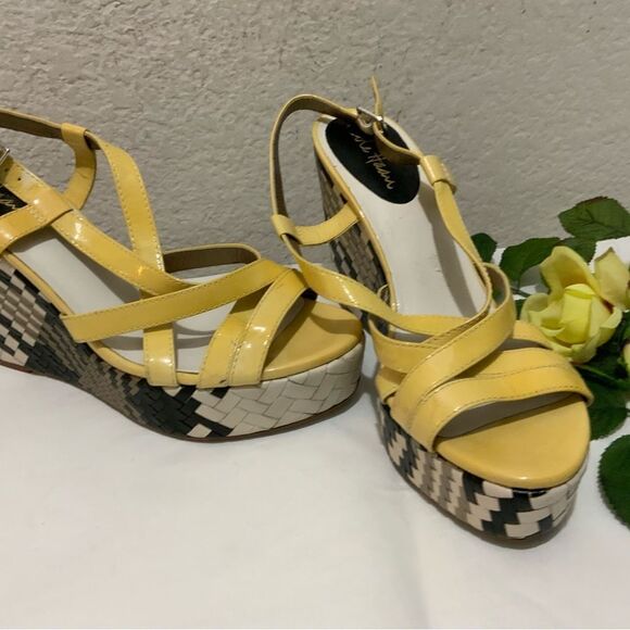 Cole Haan Air Cream Black Leather Platform Wedge Sandals Shoes Women's 10 B - Picture 3 of 13